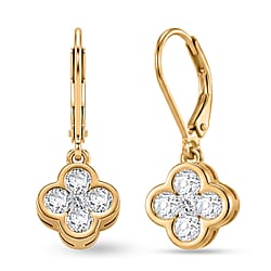 D'Joy - GRA Certified Moissanite Cluster Earring with Lever Back in Yellow Gold Plated Sterling Silver 1.00 Ct.