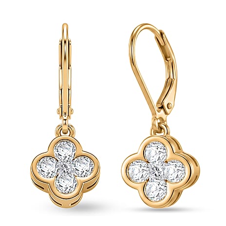 D'Joy - GRA Certified Moissanite Cluster Earring with Lever Back in Yellow Gold Plated Sterling Silver 1.00 Ct.