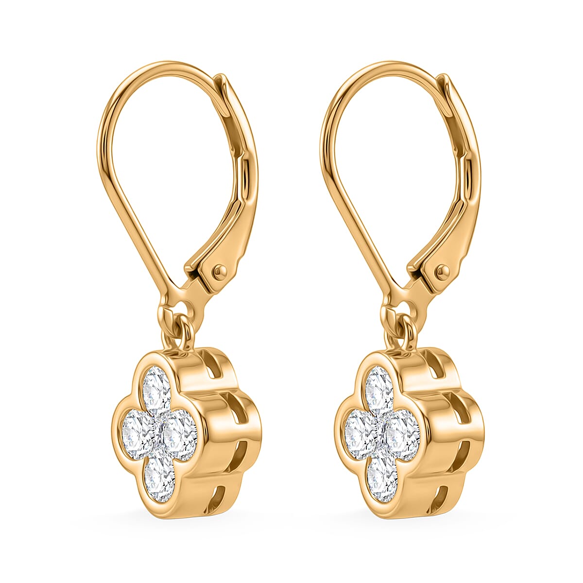 D'Joy - GRA Certified Moissanite Cluster Earring with Lever Back in Yellow Gold Plated Sterling Silver 1.00 Ct.