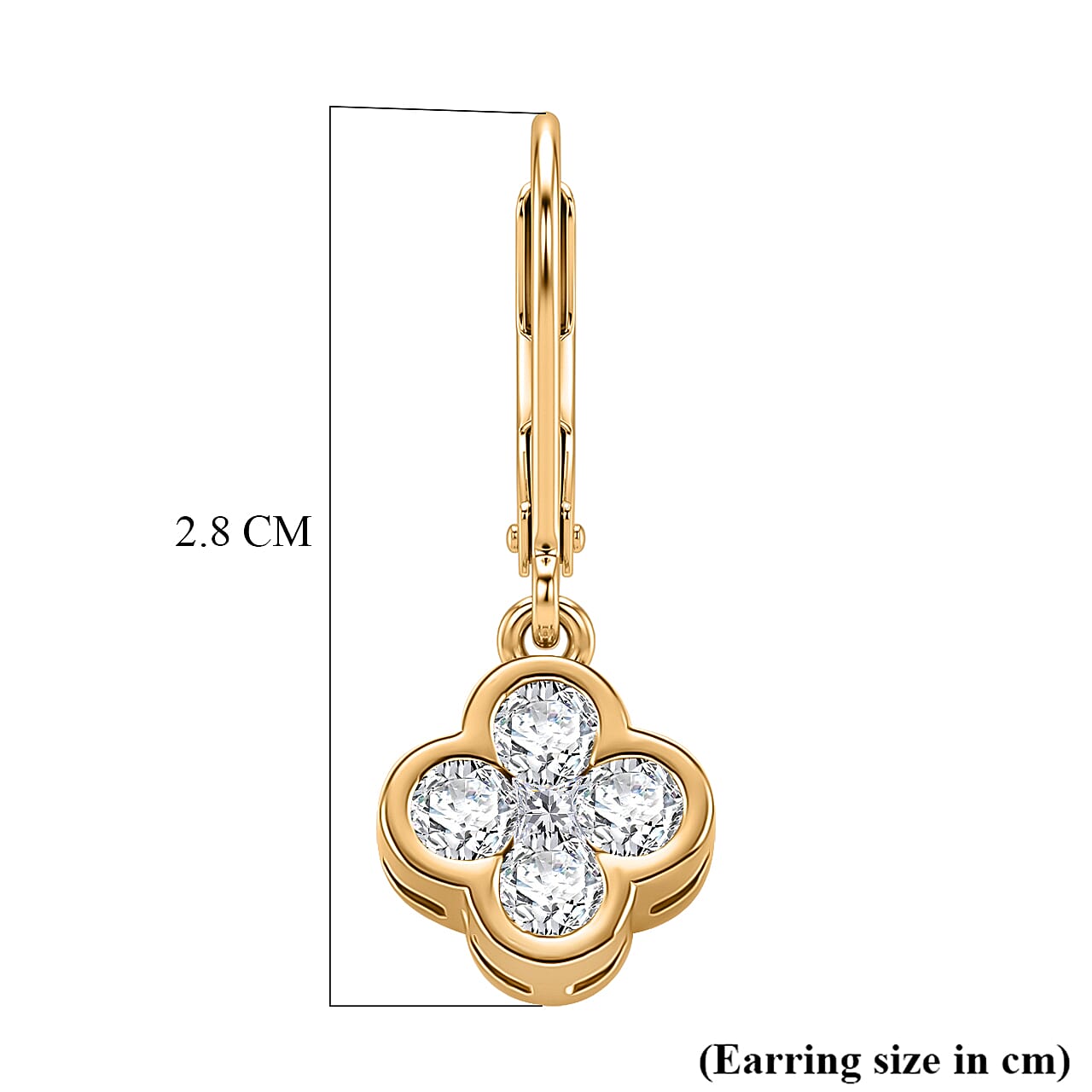 D'Joy - GRA Certified Moissanite Cluster Earring with Lever Back in Yellow Gold Plated Sterling Silver 1.00 Ct.