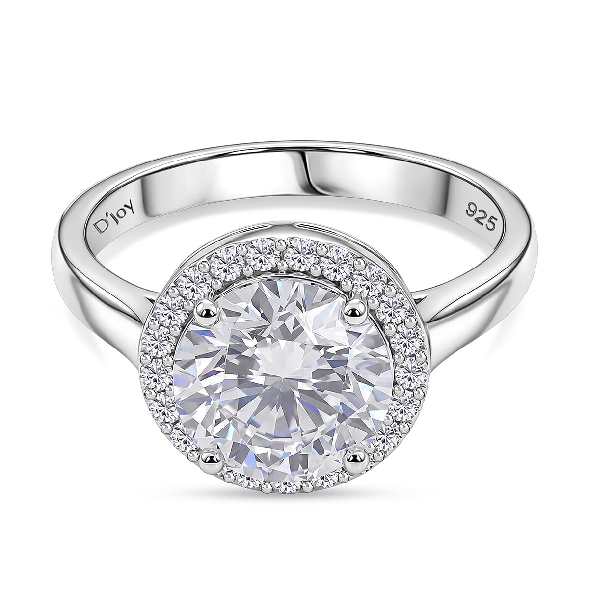 D'Joy - GRA Certified (D-VVS1) Moissanite Halo Ring in Rhodium Overlay Sterling Silver 3.05 Ct.