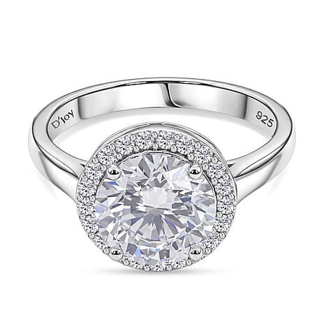 D'Joy - GRA Certified (D-VVS1) Moissanite Halo Ring in Rhodium Overlay Sterling Silver 3.05 Ct.