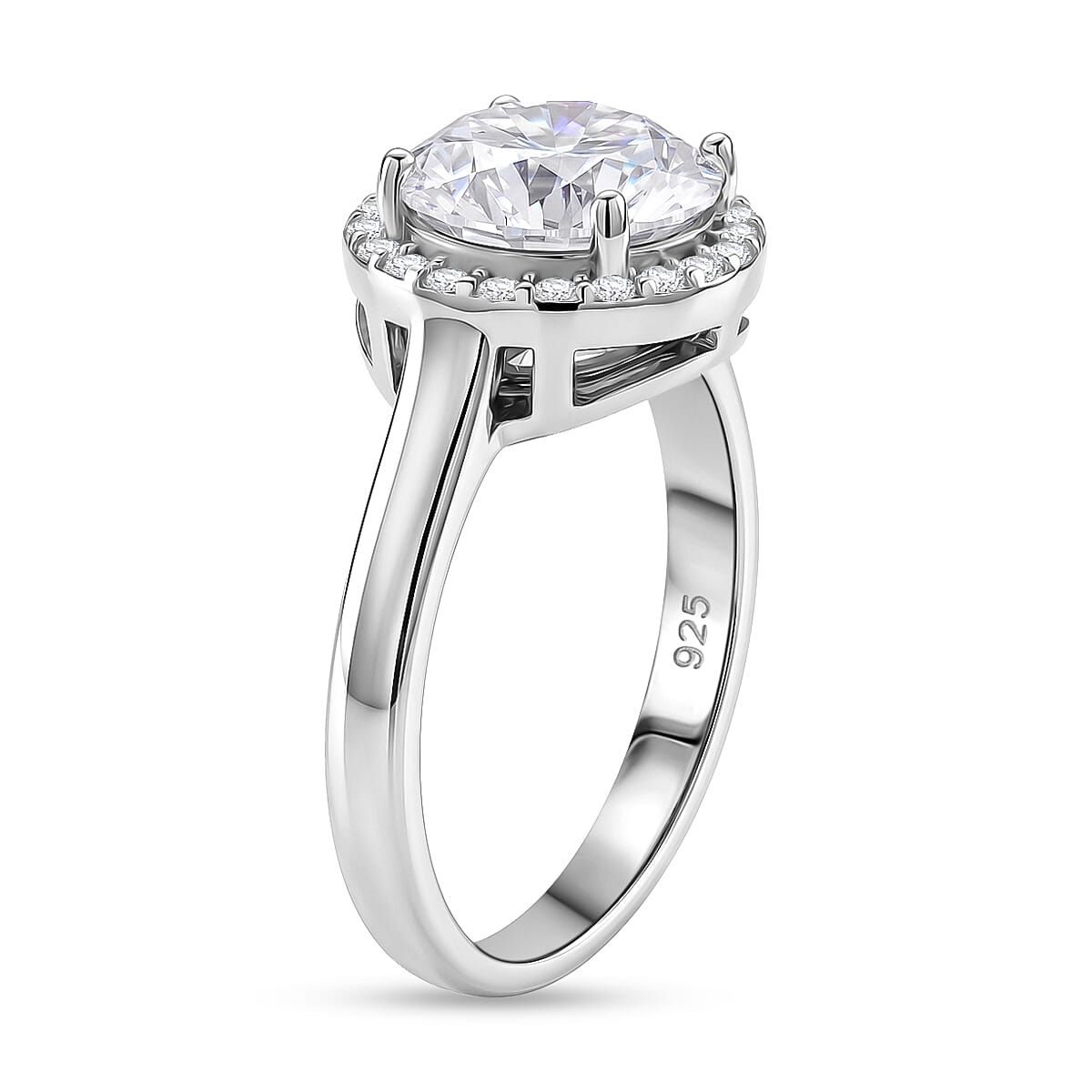 D'Joy - GRA Certified (D-VVS1) Moissanite Halo Ring in Rhodium Overlay Sterling Silver 3.05 Ct.