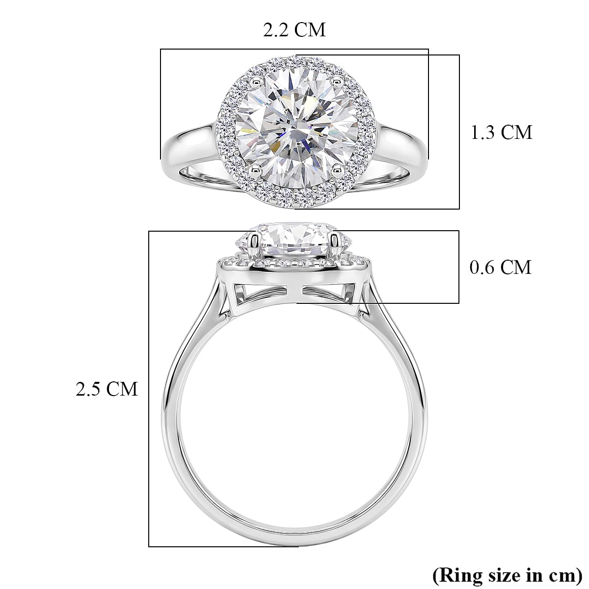 D'Joy - GRA Certified (D-VVS1) Moissanite Halo Ring in Rhodium Overlay Sterling Silver 3.05 Ct.
