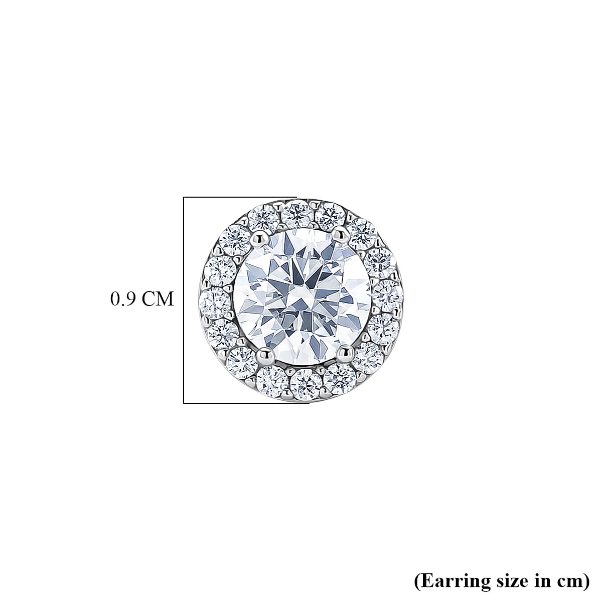 D'Joy - GRA Certified (D-VVS1) Moissanite Halo Stud Earring with Push Back in Rhodium Overlay Sterling Silver 1.94 Ct.