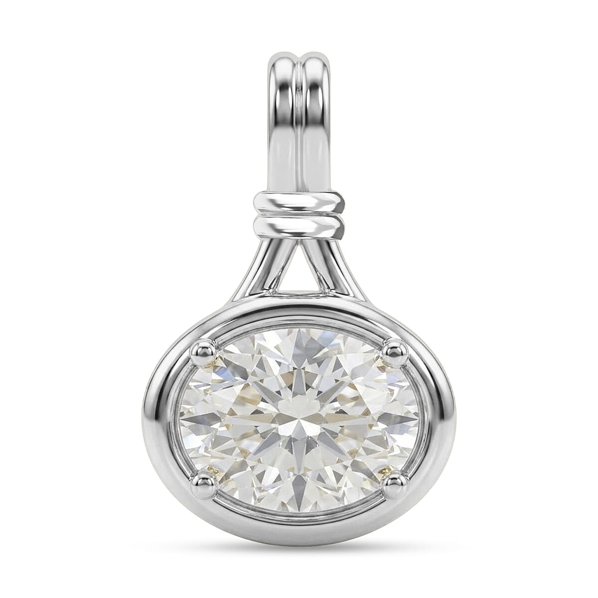 D'Joy - GRA Certified (D-VVS1) Moissanite Solitaire Pendant in Rhodium Overlay Sterling Silver 1.40 Ct.