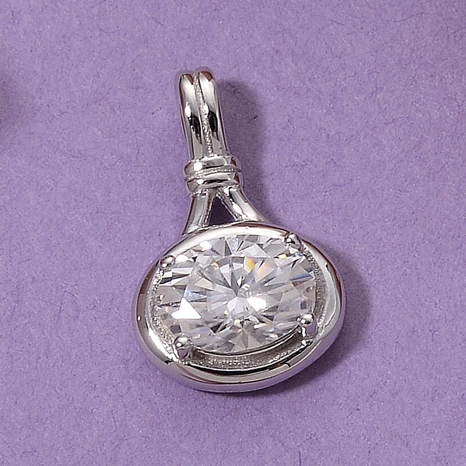 D'Joy - GRA Certified (D-VVS1) Moissanite Solitaire Pendant in Rhodium Overlay Sterling Silver 1.40 Ct.