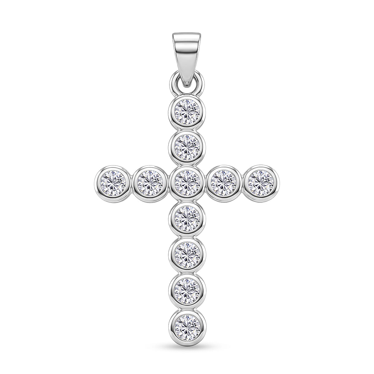 D'Joy - GRA Certified Moissanite Cross Pendant in Rhodium Overlay Sterling Silver 1.20 Ct.