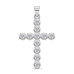D'Joy - GRA Certified (D-VVS1) Moissanite Cross Pendant in Rhodium Overlay Sterling Silver 1.20 Ct.