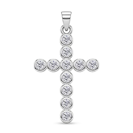 D'Joy - GRA Certified Moissanite Cross Pendant in Rhodium Overlay Sterling Silver 1.20 Ct.