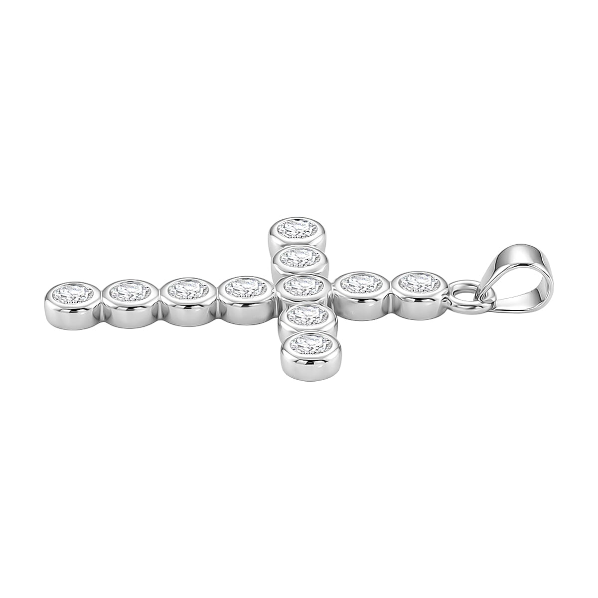 D'Joy - GRA Certified Moissanite Cross Pendant in Rhodium Overlay Sterling Silver 1.20 Ct.