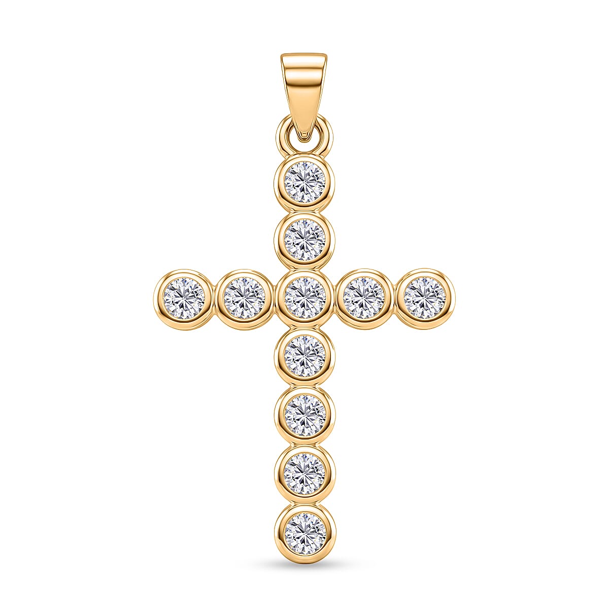 D'Joy - GRA Certified (D-VVS1) Moissanite Cross Pendant in Yellow Gold Plated Sterling Silver 1.20 Ct.