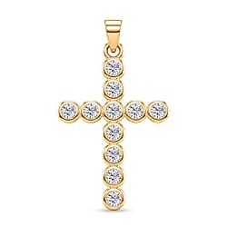 D'Joy - GRA Certified (D-VVS1) Moissanite Cross Pendant in Rhodium Overlay Sterling Silver 1.20 Ct.