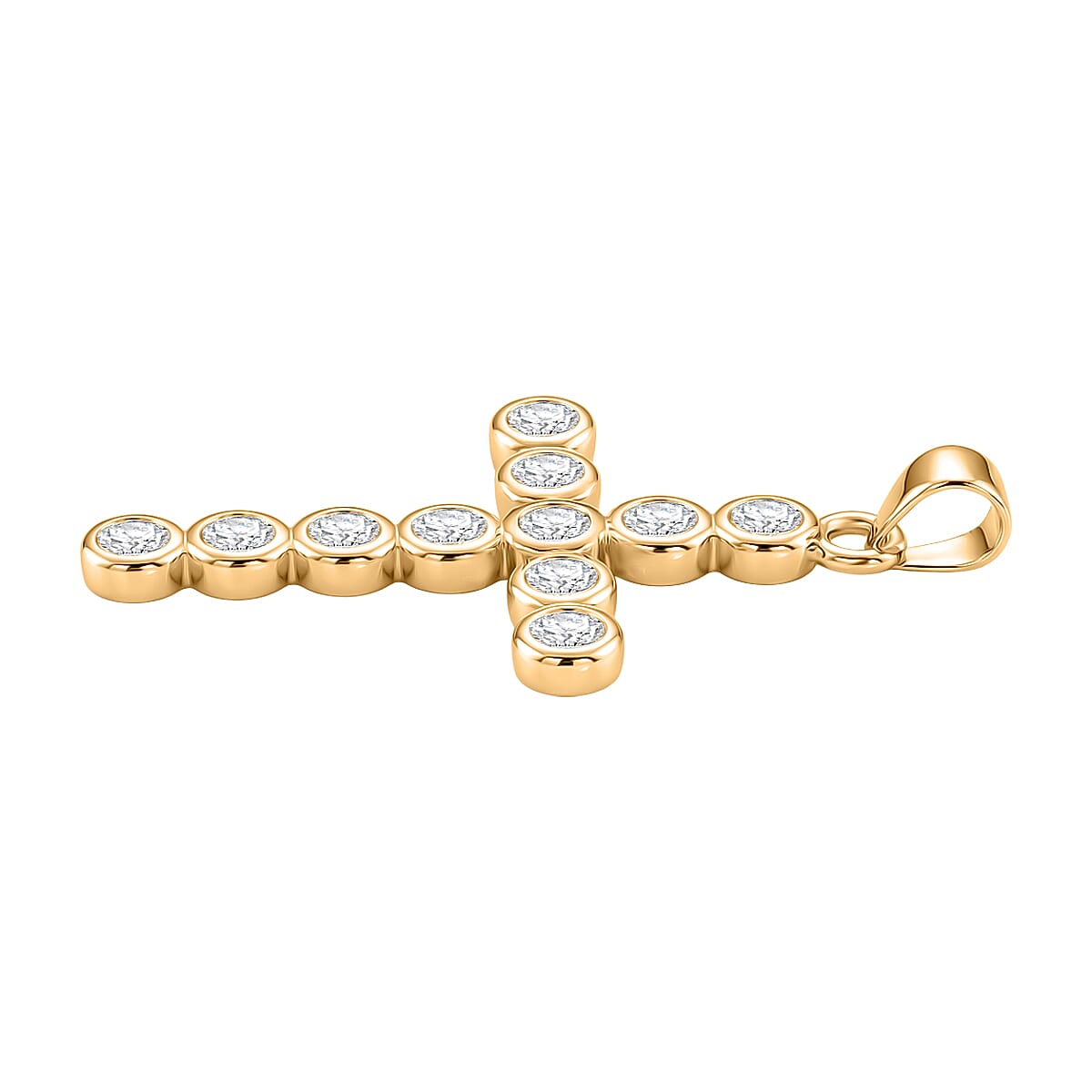 D'Joy - GRA Certified (D-VVS1) Moissanite Cross Pendant in Yellow Gold Plated Sterling Silver 1.20 Ct.
