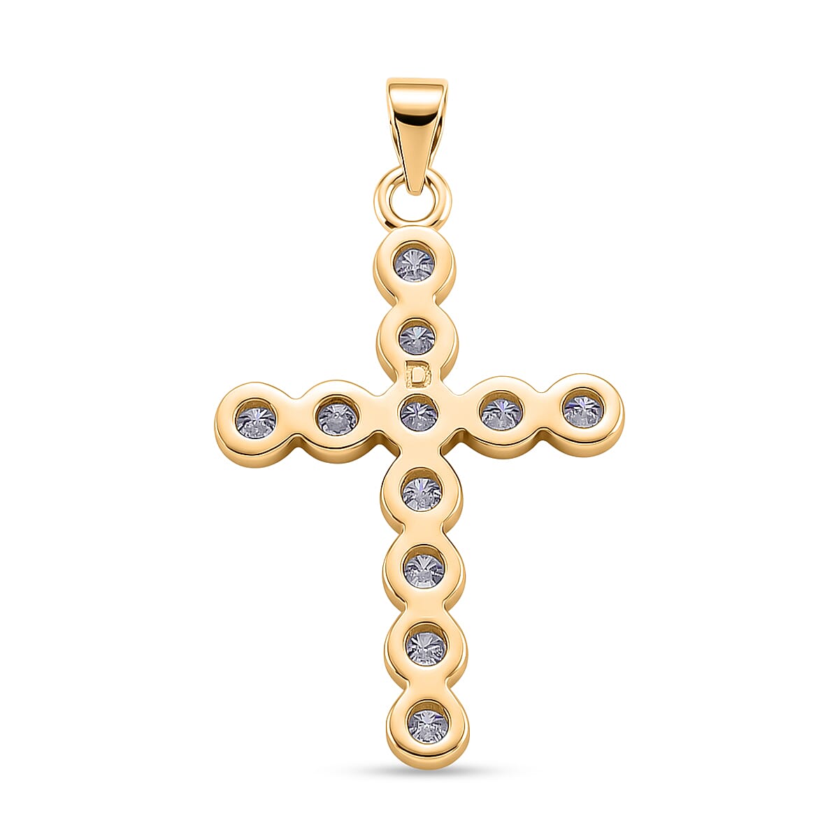 D'Joy - GRA Certified (D-VVS1) Moissanite Cross Pendant in Yellow Gold Plated Sterling Silver 1.20 Ct.