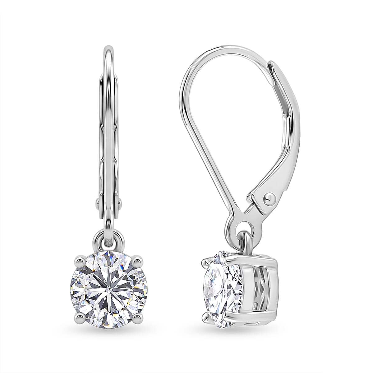 D'Joy - GRA Certified Moissanite Solitaire Drop Earring with Lever Back in Rhodium Overlay Sterling Silver 1.50 Ct.