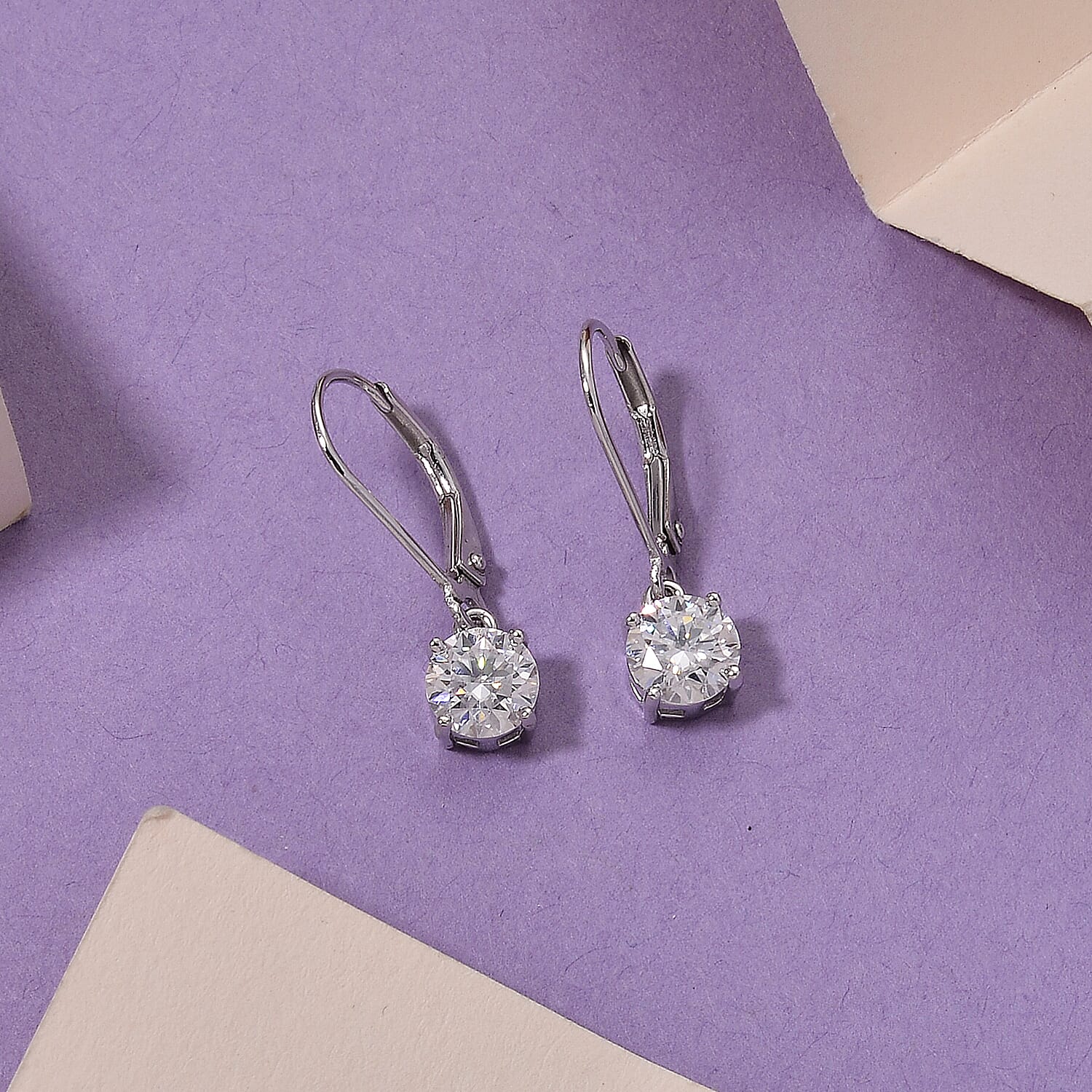 D'Joy - GRA Certified Moissanite Solitaire Drop Earring with Lever Back in Rhodium Overlay Sterling Silver 1.50 Ct.