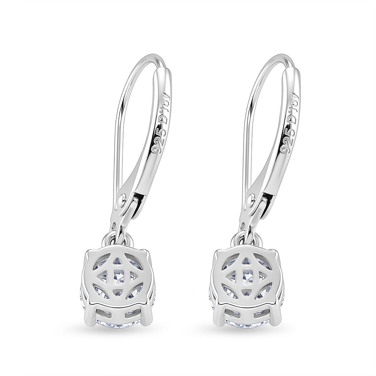 D'Joy - GRA Certified Moissanite Solitaire Drop Earring with Lever Back in Rhodium Overlay Sterling Silver 1.50 Ct.