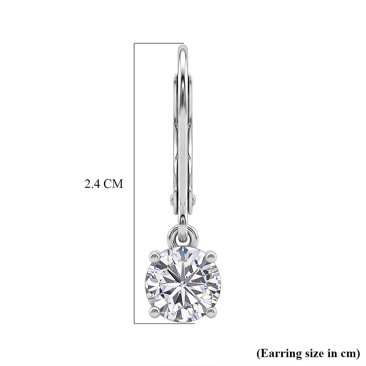 D'Joy - GRA Certified Moissanite Solitaire Drop Earring with Lever Back in Rhodium Overlay Sterling Silver 1.50 Ct.