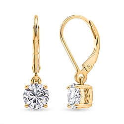 D'Joy - GRA Certified (D-VVS1) Moissanite Solitaire Drop Earring with Lever Back in Yellow Gold Plated Sterling Silver 1.50 Ct.