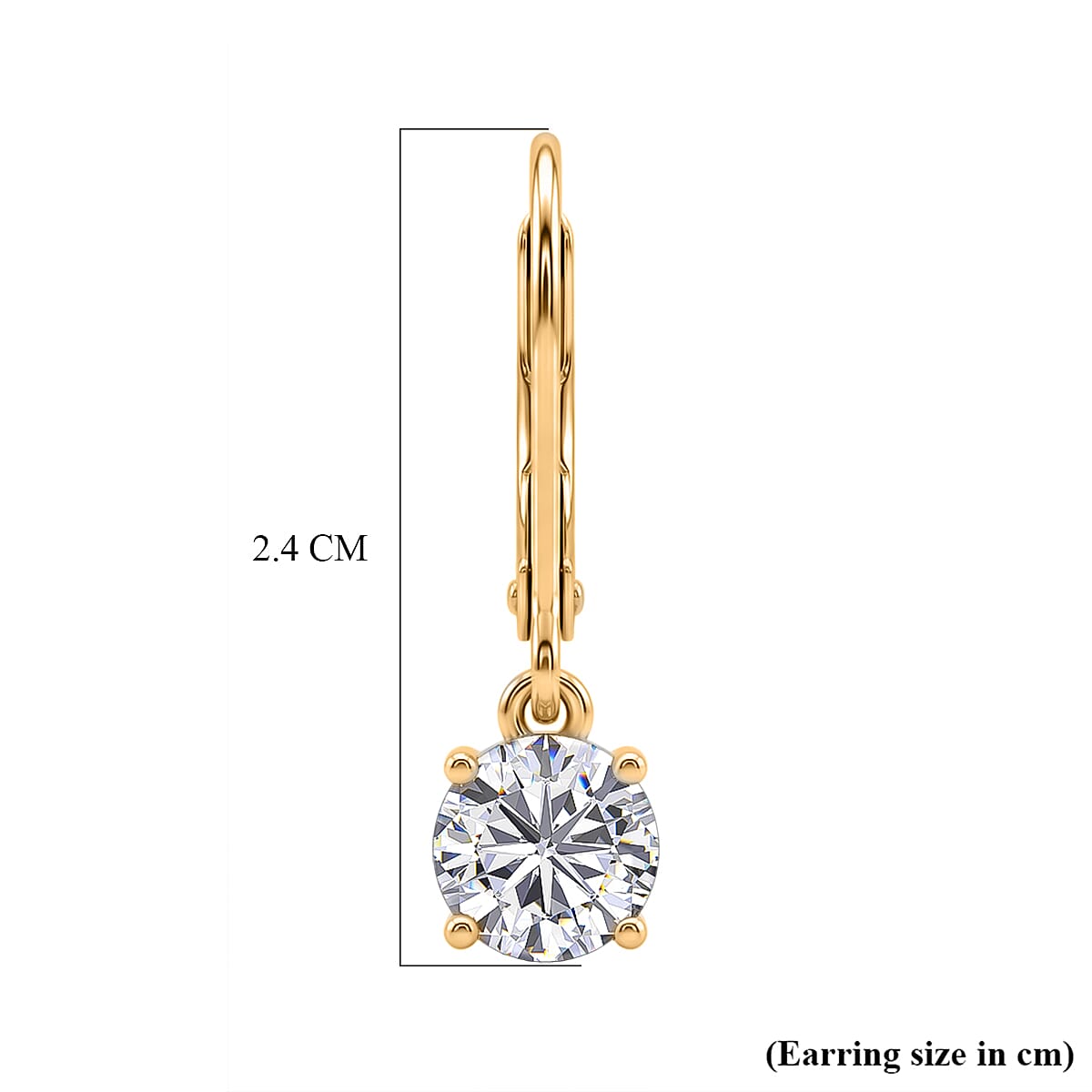 D'Joy - GRA Certified (D-VVS1) Moissanite Solitaire Drop Earring with Lever Back in Yellow Gold Plated Sterling Silver 1.50 Ct.