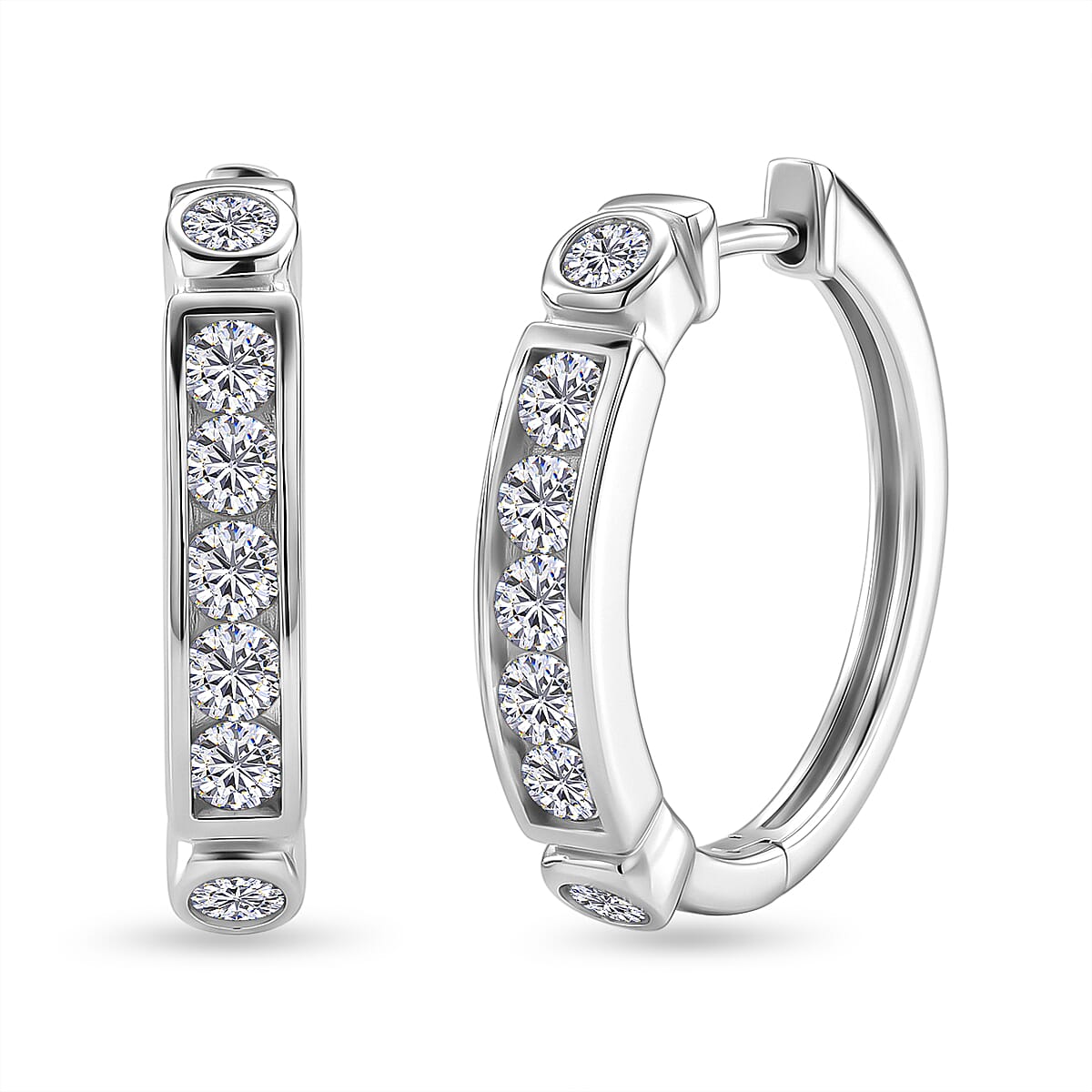D'Joy - GRA Certified Moissanite Hoop Earring in Rhodium Overlay Sterling Silver 1.54 Ct.