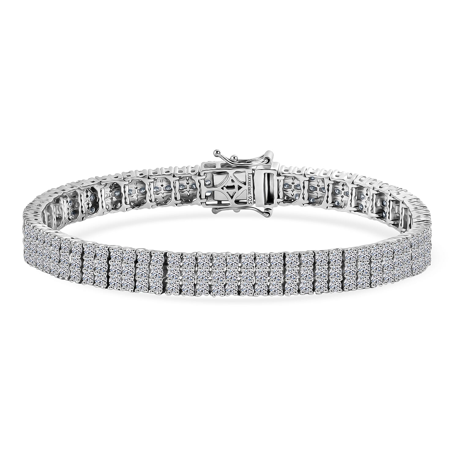 Luxuriant Lab Grown Diamond Three Row Bracelet (Size - 7.5) in Rhodium OverlaySterling Silver, Silver Wt.19.22 Gms  10.998  Ct.