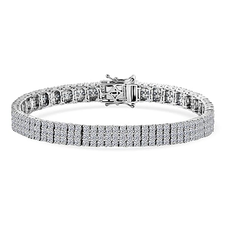 Luxuriant Lab Grown Diamond Three Row Bracelet (Size - 7.5) in Rhodium OverlaySterling Silver, Silver Wt.19.22 Gms  10.998  Ct.