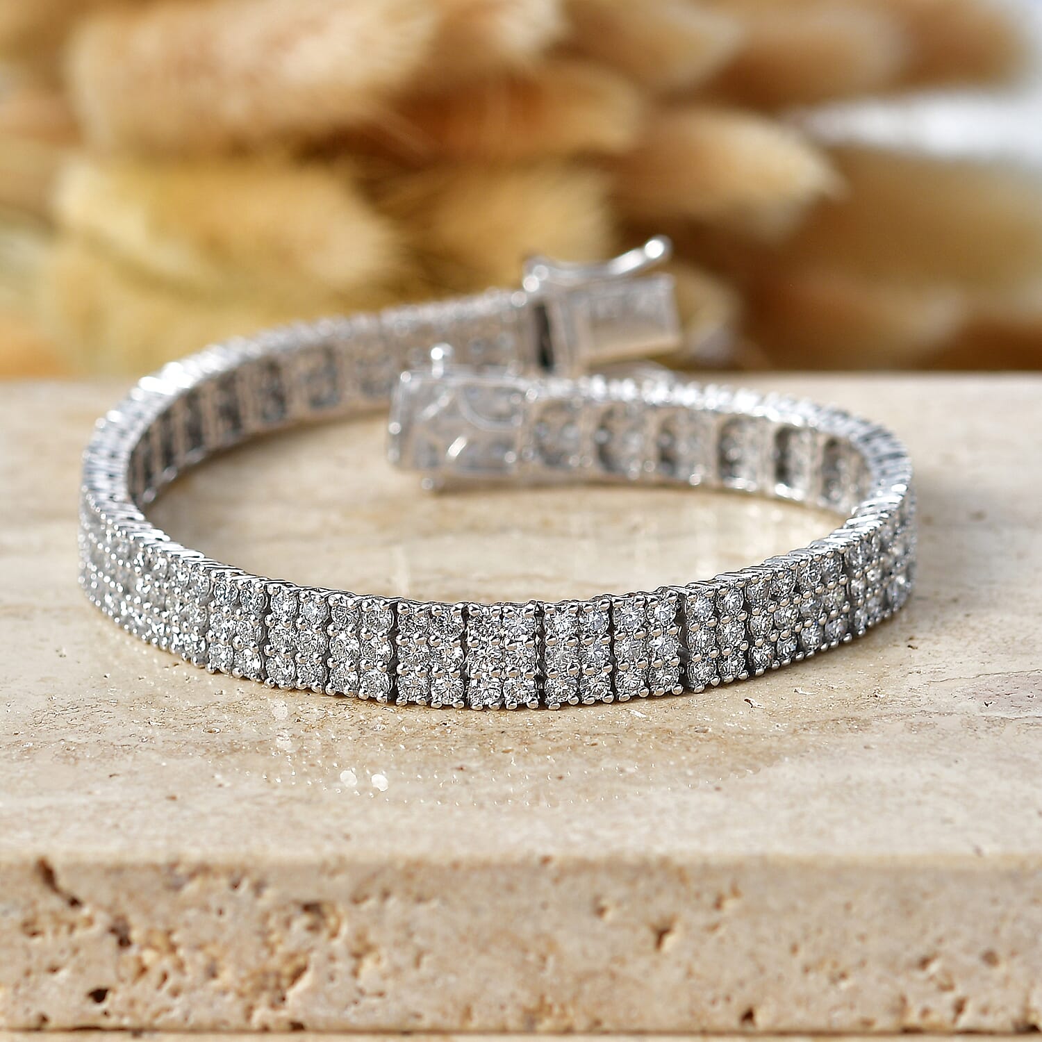 Luxuriant Lab Grown Diamond Three Row Bracelet (Size - 7.5) in Rhodium OverlaySterling Silver, Silver Wt.19.22 Gms  10.998  Ct.