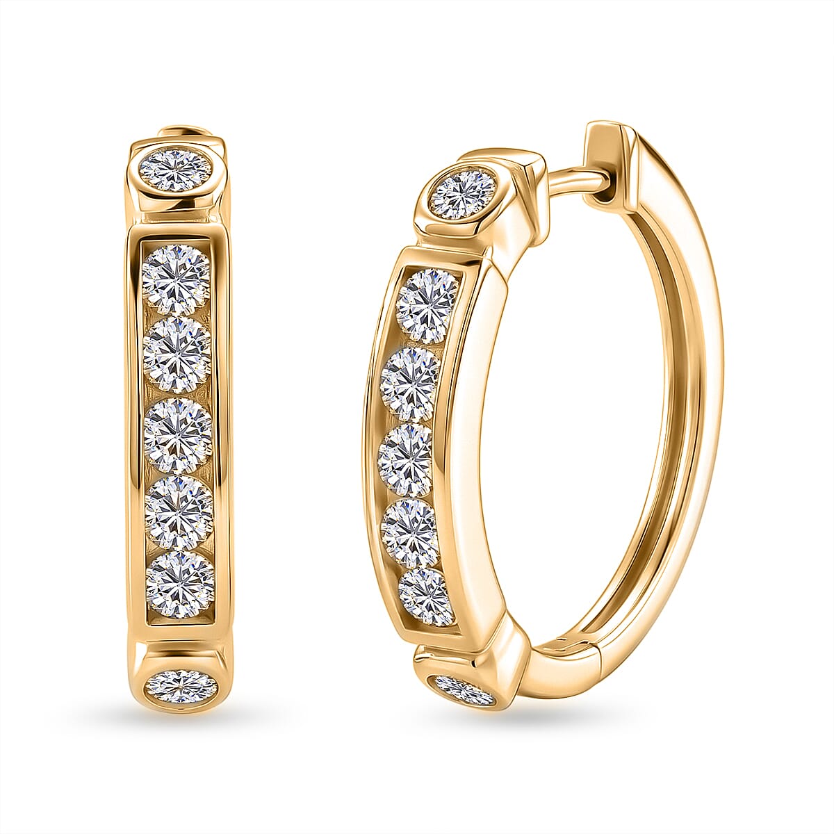 D'Joy - GRA Certified Moissanite Hoop Earring with Clasp in Yellow Gold Plated Sterling Silver 1.54 Ct.