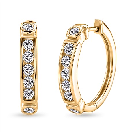 D'Joy - GRA Certified Moissanite Hoop Earring with Clasp in Yellow Gold Plated Sterling Silver 1.54 Ct.