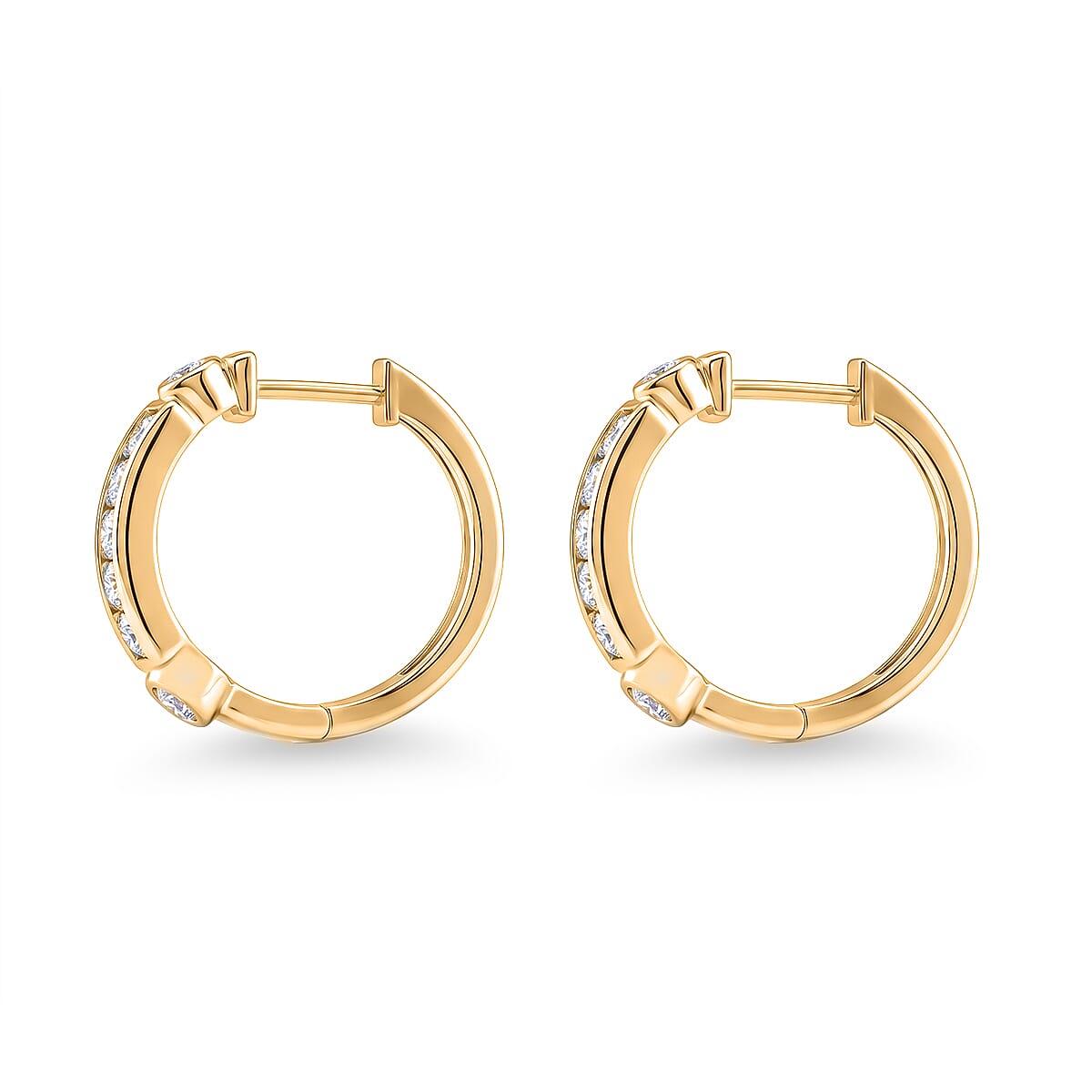 D'Joy - GRA Certified Moissanite Hoop Earring with Clasp in Yellow Gold Plated Sterling Silver 1.54 Ct.