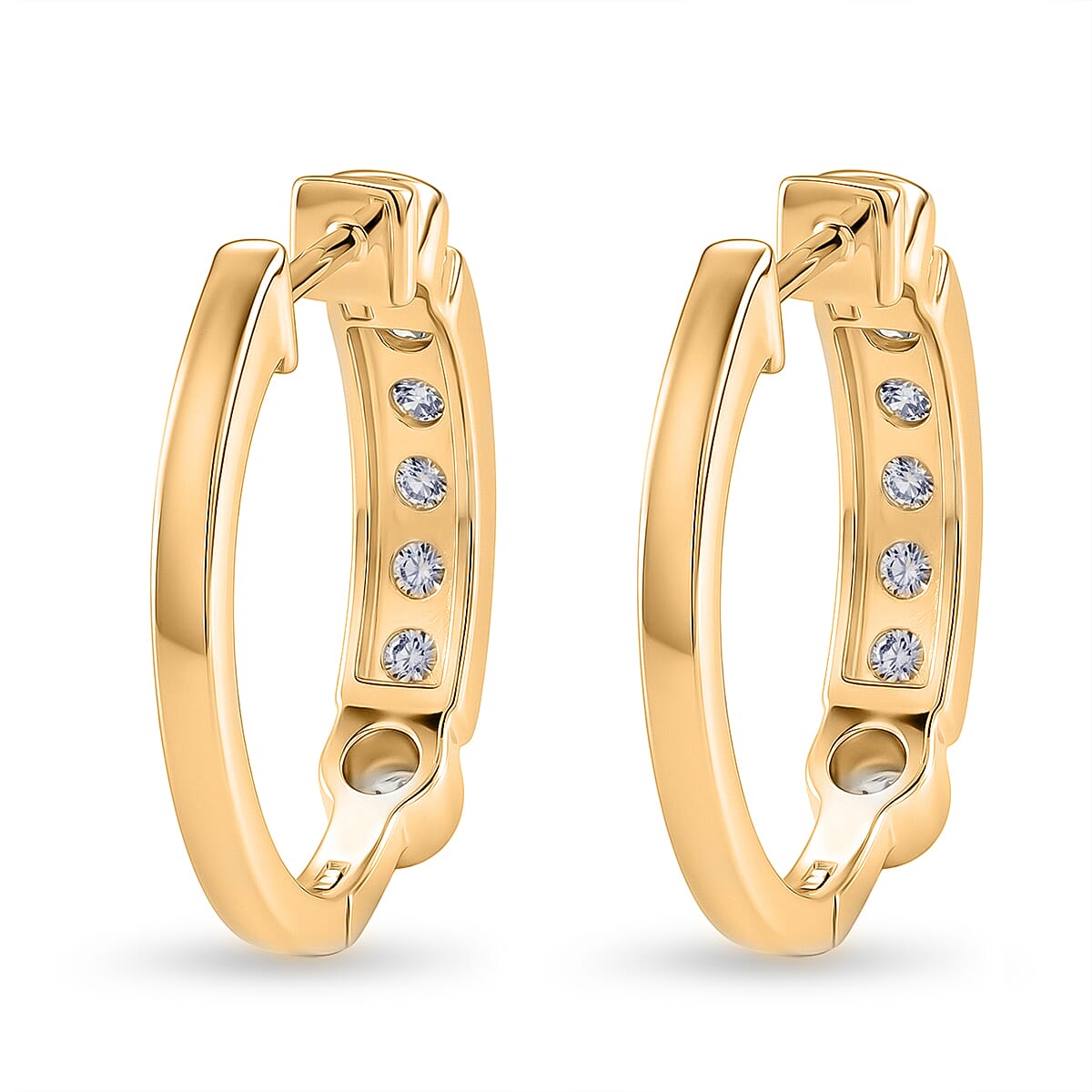 D'Joy - GRA Certified Moissanite Hoop Earring with Clasp in Yellow Gold Plated Sterling Silver 1.54 Ct.