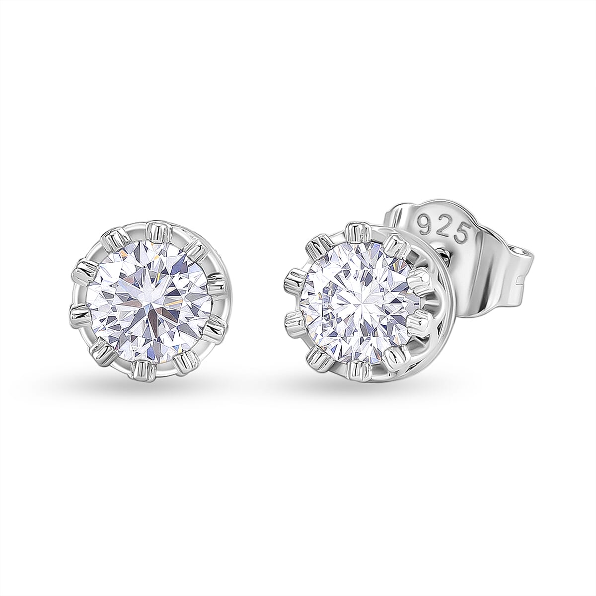 D'Joy - GRA Certified (D-VVS1) Moissanite Solitaire Stud Earring with Push Post in Rhodium Overlay Sterling Silver 1.50 Ct.