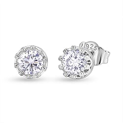 D'Joy - GRA Certified (D-VVS1) Moissanite Solitaire Stud Earring with Push Post in Rhodium Overlay Sterling Silver 1.50 Ct.