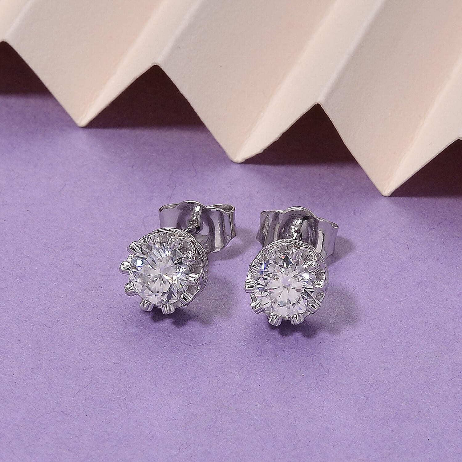D'Joy - GRA Certified (D-VVS1) Moissanite Solitaire Stud Earring with Push Post in Rhodium Overlay Sterling Silver 1.50 Ct.