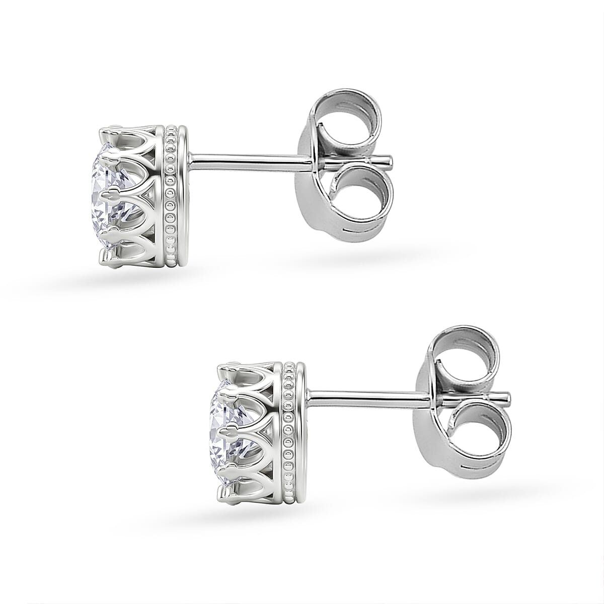 D'Joy - GRA Certified (D-VVS1) Moissanite Solitaire Stud Earring with Push Post in Rhodium Overlay Sterling Silver 1.50 Ct.