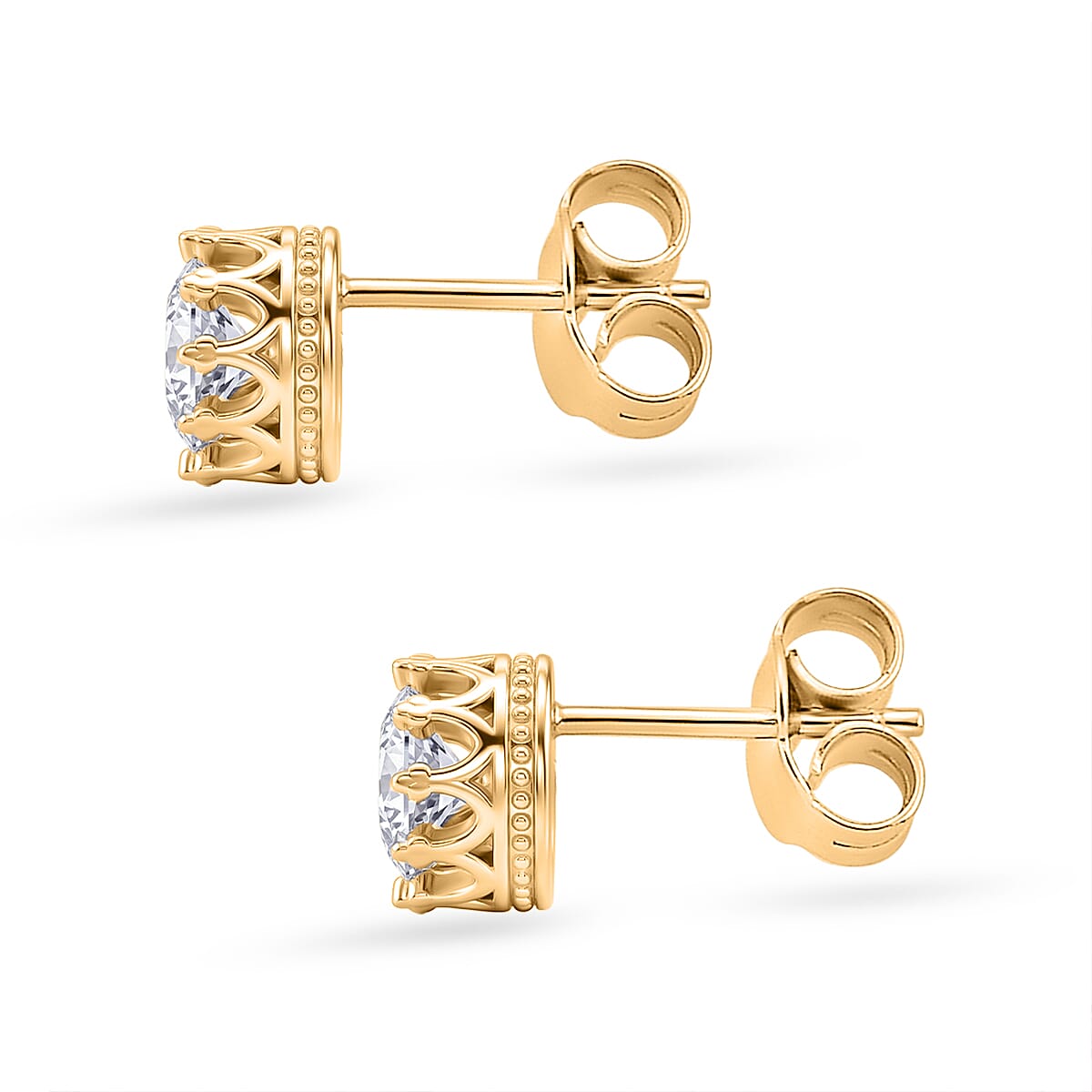 D'Joy - GRA Certified (D-VVS1) Moissanite Solitaire Stud Earring with Push Post in Yellow Gold Plated Sterling Silver 1.50 Ct.