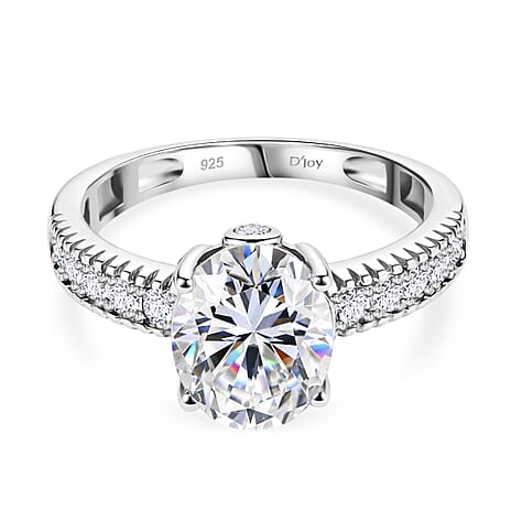 D'Joy - GRA Certified Moissanite Ring in Rhodium Overlay Sterling Silver 3.36 Ct.