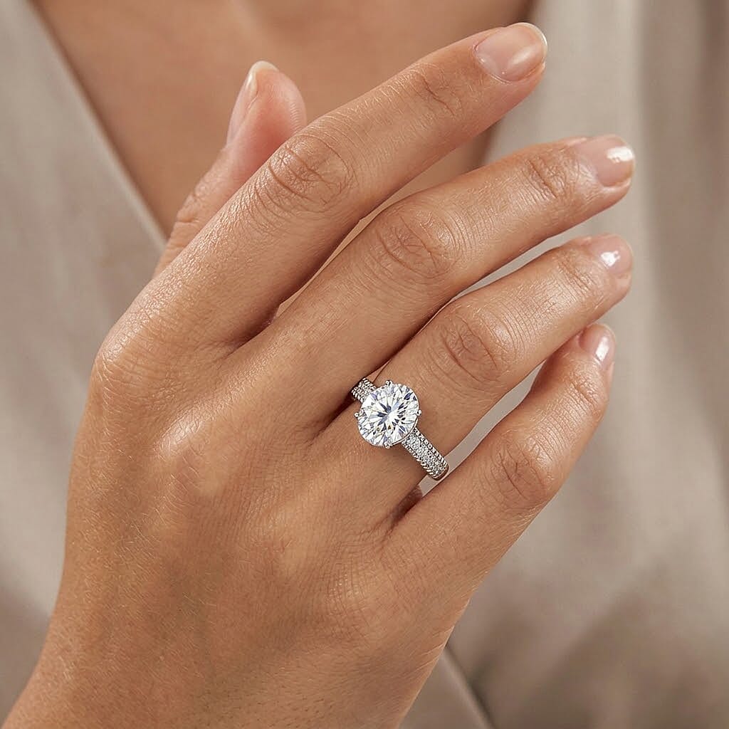 D'Joy - GRA Certified Moissanite Ring in Rhodium Overlay Sterling Silver 3.36 Ct.