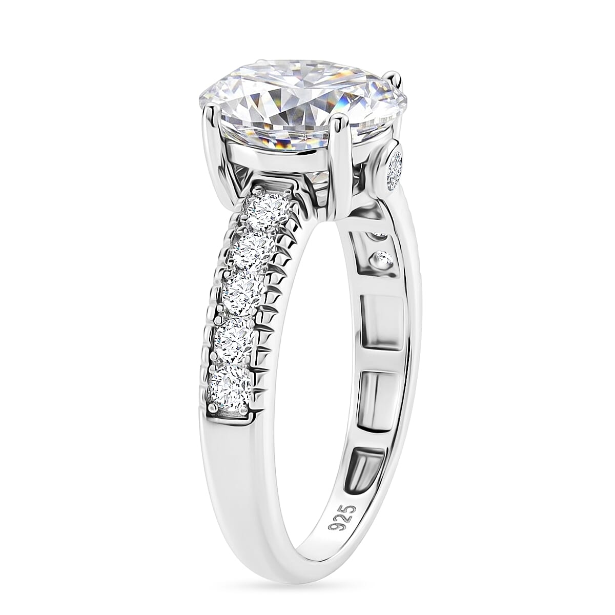 D'Joy - GRA Certified Moissanite Ring in Rhodium Overlay Sterling Silver 3.36 Ct.