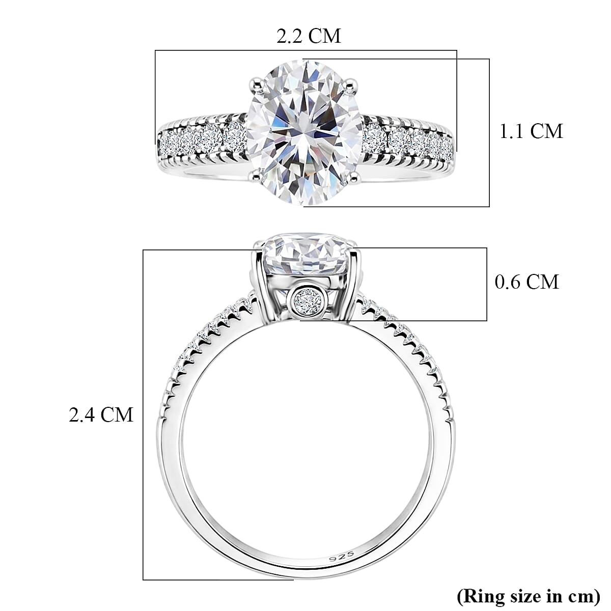 D'Joy - GRA Certified Moissanite Ring in Rhodium Overlay Sterling Silver 3.36 Ct.
