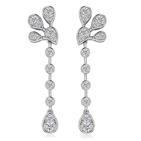 D'Joy - GRA Certified Moissanite Floral Drop Earring with Push Back in Rhodium Overlay Sterling Silver 2.40 Ct.
