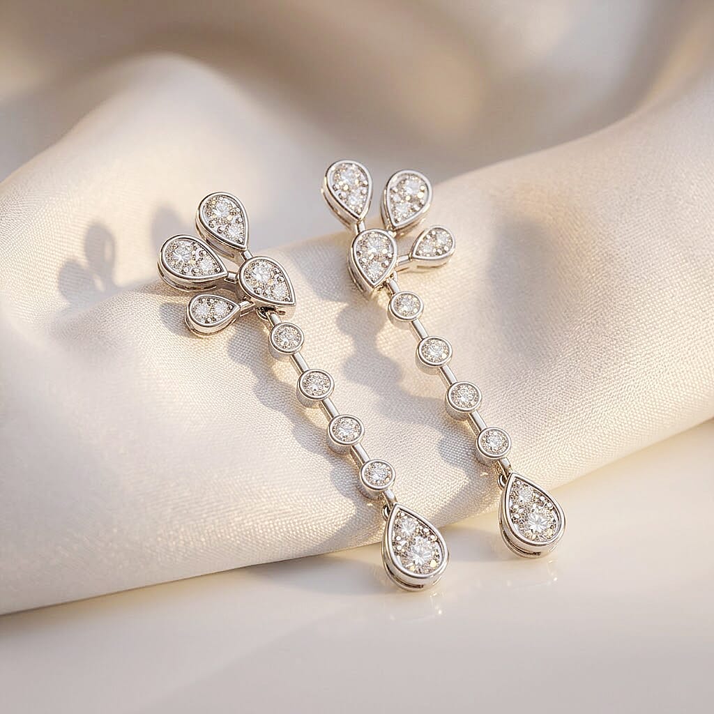 D'Joy - GRA Certified Moissanite Floral Drop Earring with Push Back in Rhodium Overlay Sterling Silver 2.40 Ct.