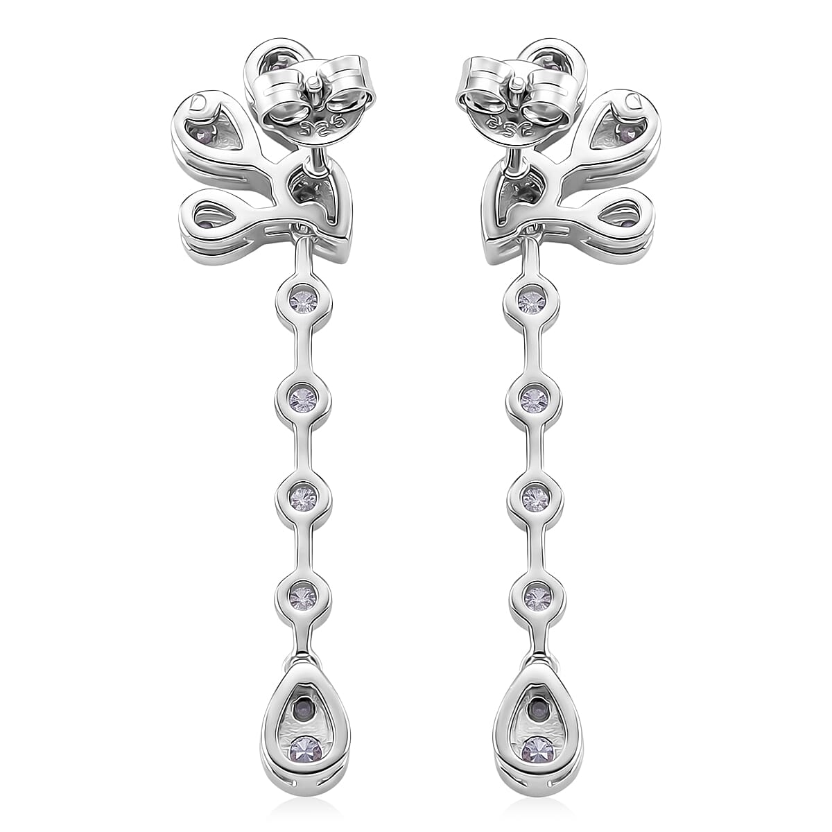 D'Joy - GRA Certified Moissanite Floral Drop Earring with Push Back in Rhodium Overlay Sterling Silver 2.40 Ct.