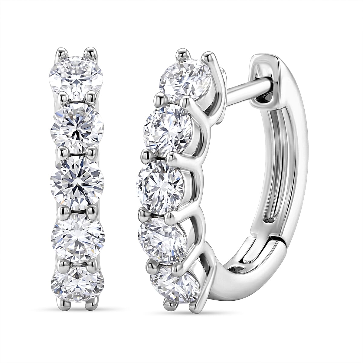 D'Joy - GRA Certified Moissanite Hoop Earring with Clasp in Rhodium Overlay Sterling Silver 1.00 Ct.