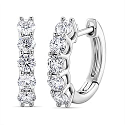 D'Joy - GRA Certified Moissanite Hoop Earring with Clasp in Rhodium Overlay Sterling Silver 1.00 Ct.