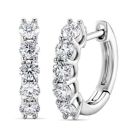D'Joy - GRA Certified Moissanite Hoop Earring with Clasp in Rhodium Overlay Sterling Silver 1.00 Ct.