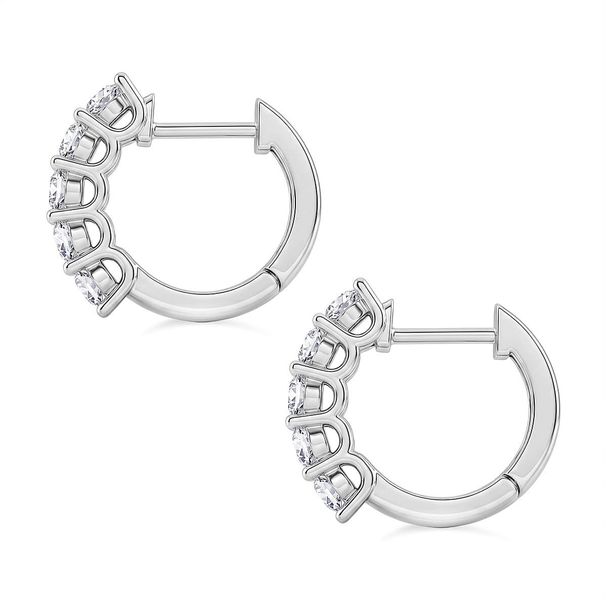 D'Joy - GRA Certified Moissanite Hoop Earring with Clasp in Rhodium Overlay Sterling Silver 1.00 Ct.