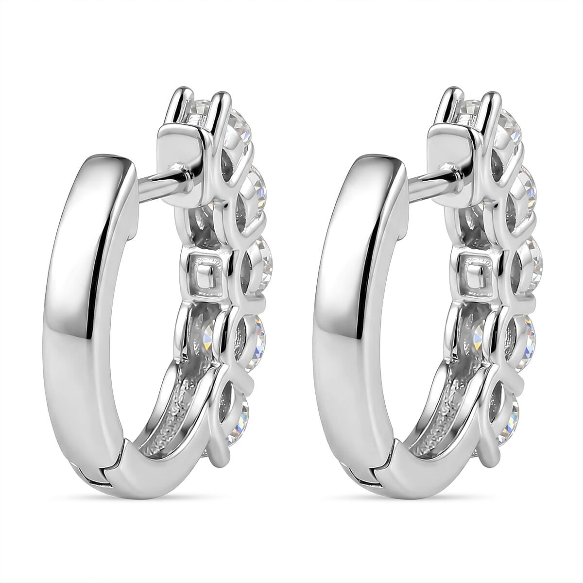 D'Joy - GRA Certified Moissanite Hoop Earring with Clasp in Rhodium Overlay Sterling Silver 1.00 Ct.